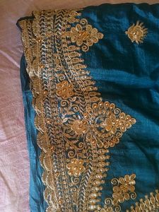 Embroidery Work Rama Green Colour Saree