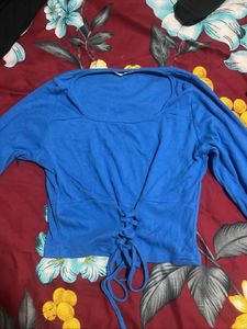 Blue Long Sleeve Crop Top