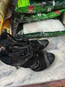 Black Embellished Strappy Heels