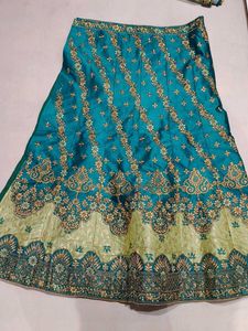 Embroidered Teal &amp; Green Lehenga Choli Set