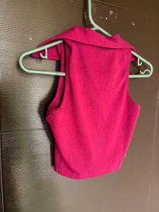 Vibrant Pink Collared Ribbed Tank Top