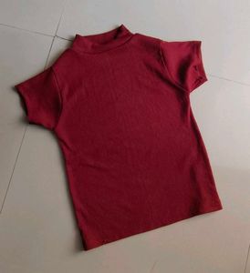 Maroon Ribbed Mock Neck Top