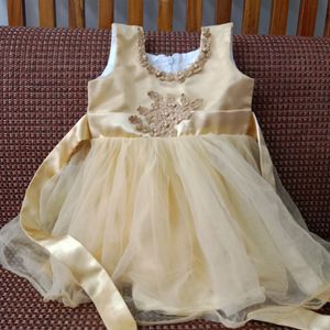 Beautiful Golden Colour Satin Net Frock🥰🥰