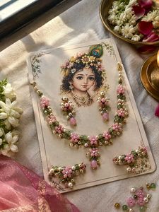 Exquisite Pink & Green Beaded Jewellery Set