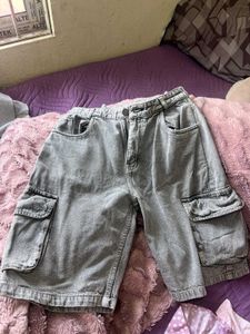 Gray Cargo Denim jorts