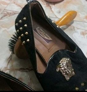 Black Studded Loafers with Medusa Accent