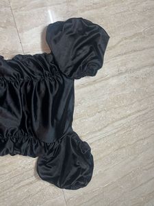 Black Ruched Puff Sleeve Mini Dress