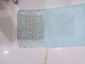 Girls' Light Blue Embroidered Salwar Kameez