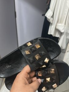 Studded Black Slide Sandals