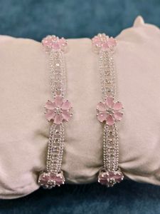 Elegant Pink Flower pure silver Bangles