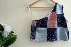 NUON Y2K Patchwork One Shoulder Crop Top (M)