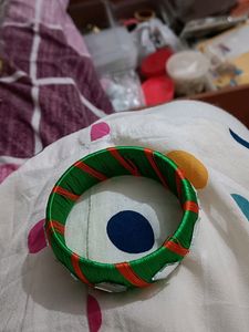 Green Colour With Mirror Work Thread Bangle
