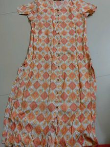 Orange & White Printed Kurta