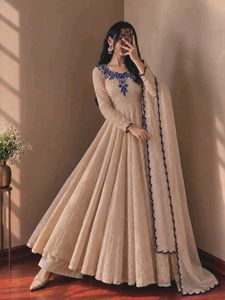 Elegant Beige Kurta Set with Maroon Embroidery