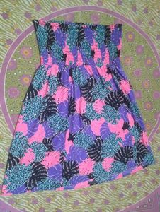 Boho Smocked Strapless Tropical Print Dress