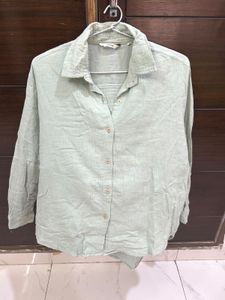 Light Green Crinkle Button-Up Shirt