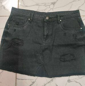 Black Denim Ripped Mini Skirt