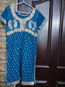Peacock blue salwar suit set with zari embroidery