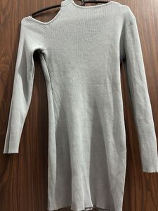 Gray Ribbed Cutout Dress