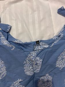 blue block print tie-strap kurti top