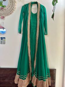 Bottle Green Embroidered flared Front open Shrug
