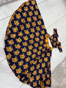 Navy Blue Floral Lehenga full flair