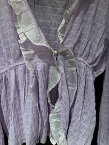 Lavender Ruffled V-Neck Blouse