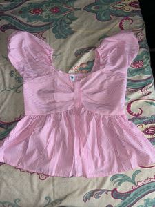 Cute Pink Striped Peplum Top