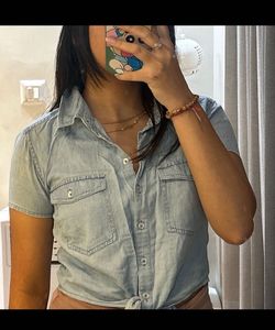 Denim Short Sleeve Button-Down Shirt