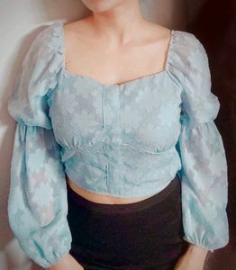 Sweetheart Neck Puff Sleeve Crop Top