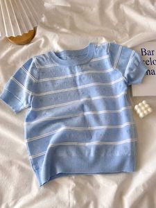 Cute Blue Striped Knit Top
