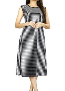 Sleeveless Black-n-white Striped A-line Dress