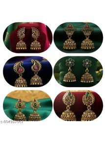 Traditional Temple Jhumka Earrings Set (Pack of 6)