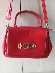 Sling bag Red Handbag with Gold Accent