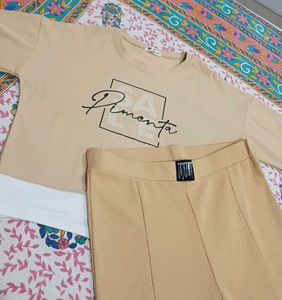 Semi-cropped casual korean pants Co-ord set