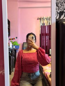 Chic Floral Print Square Neck Top