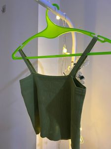 Green Crop Top with Floral Embellishment