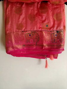 Pink &amp; Gold Embroidered Fabric