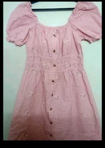 Puff sleeves pink charming frock