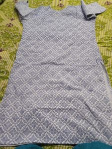 Elegant Blue &amp; White Printed Kurta Set