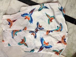 White Parrot Print Sleeveless Top