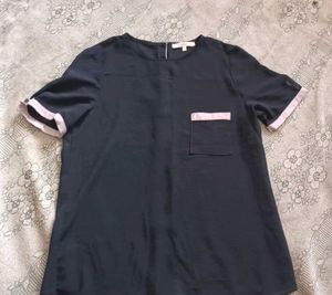 Sheer Black Top with Pocket Detail