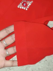 Red Embroidered Kurta with Pants