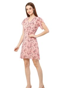 A- LINE Floral Pink Dress