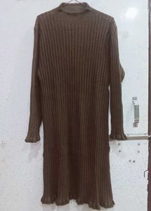 Brown Ribbed Knit Dress