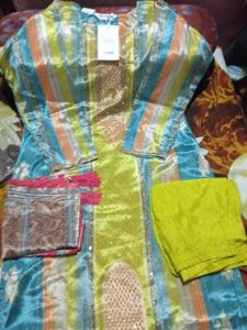 Vibrant Striped Salwar Kameez Set