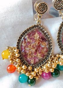 Resin Ethnic Jhumka Earrings with Colorful Beads