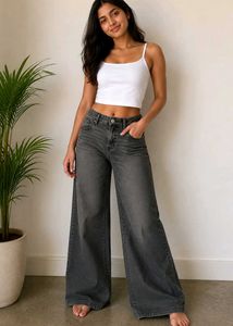 Gray Wide Leg Jeans