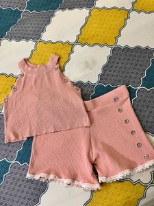 Cute Pink Ribbed Outfit Set