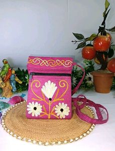 Embroidered Pink Pouch